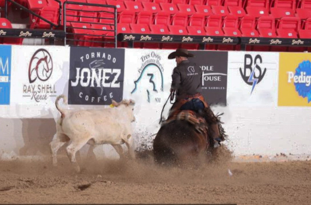 Tack Louthan of Louthan Cowhorses competing in the arena